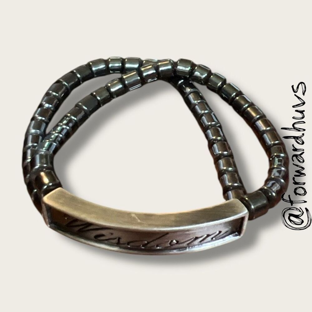 Bundle Sale 3 for $15 | Hematite Stretch Bracelet with "Wisdom" Etched Centerpie